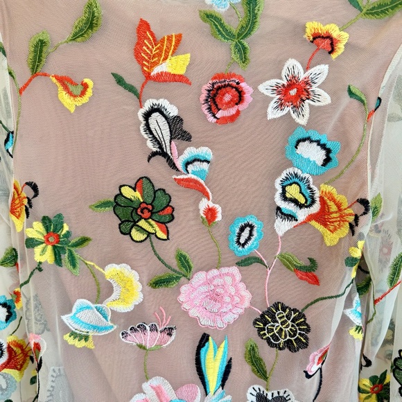 Philosophy Floral Embroidered Shift Dress Sheer Long Sleeve  Size M - Picture 6 of 16